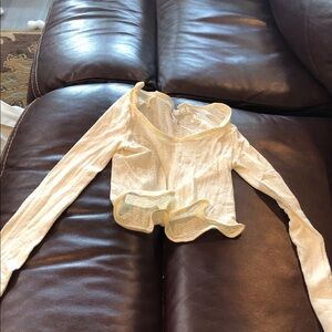 SPANX Sheer Crochet Long Sleeve Crop Top - Cream